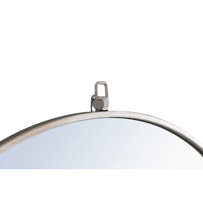 Metal frame Round Mirror with decorative hook 36 inch Silver finish