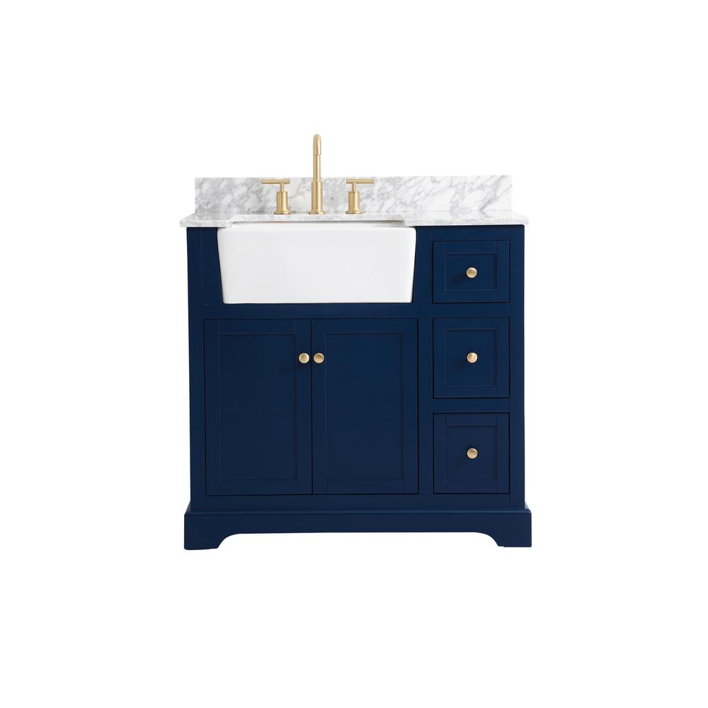 36 inch Single bathroom vanity in blue with backsplash