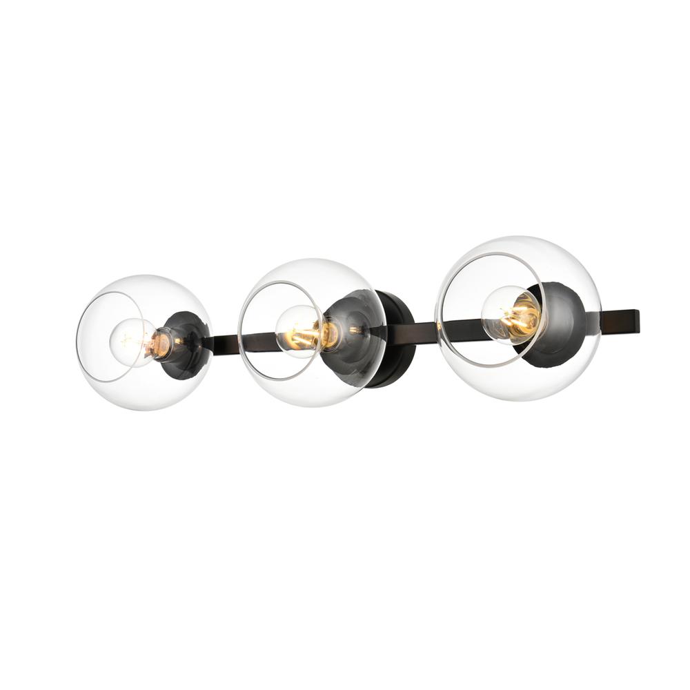 Rogelio 3 light Black and Clear Bath Sconce