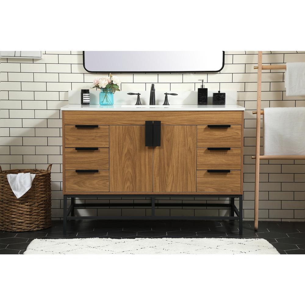 48 inch Single bathroom vanity in walnut brown with backsplash