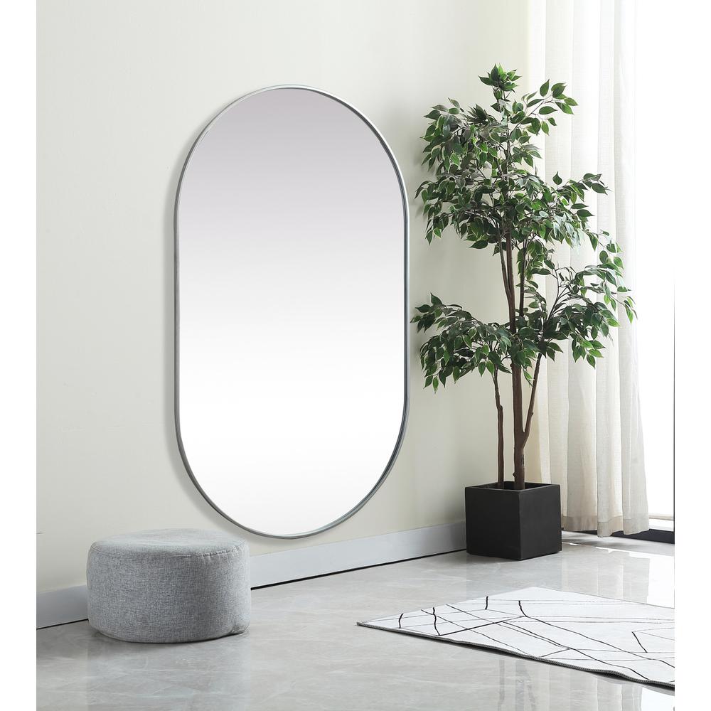 Metal Frame Oval Mirror 36x60 Inch in Silver