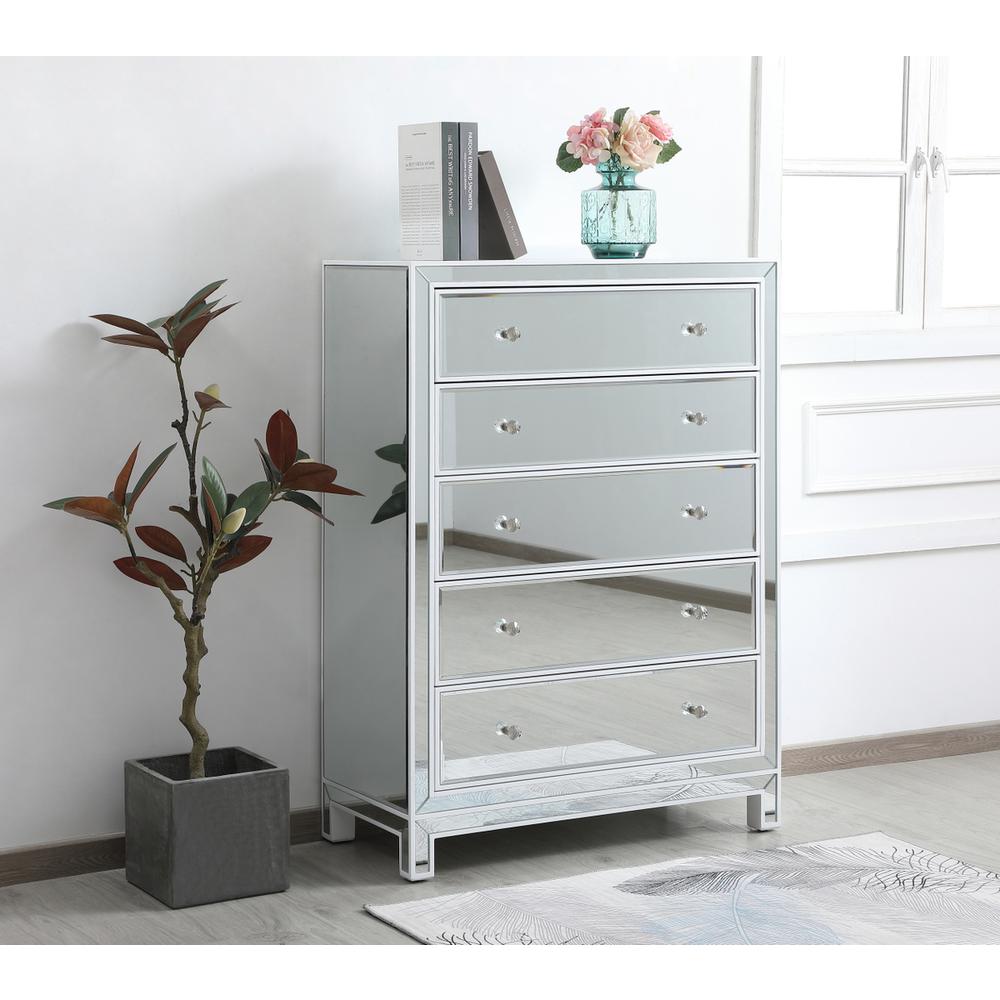 34 inch mirrored five drawer cabinet in white