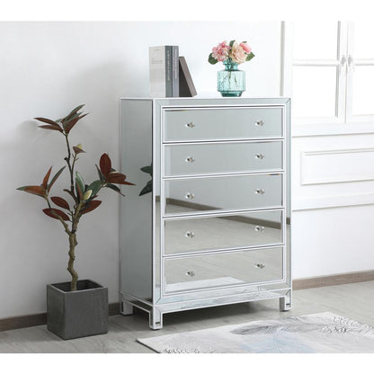 34 inch mirrored five drawer cabinet in white