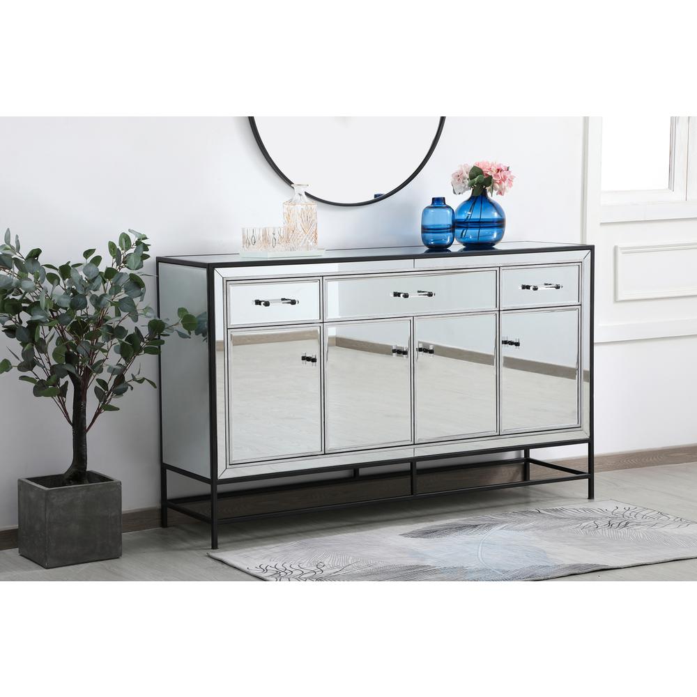 James 60 in. mirrored credenza in black