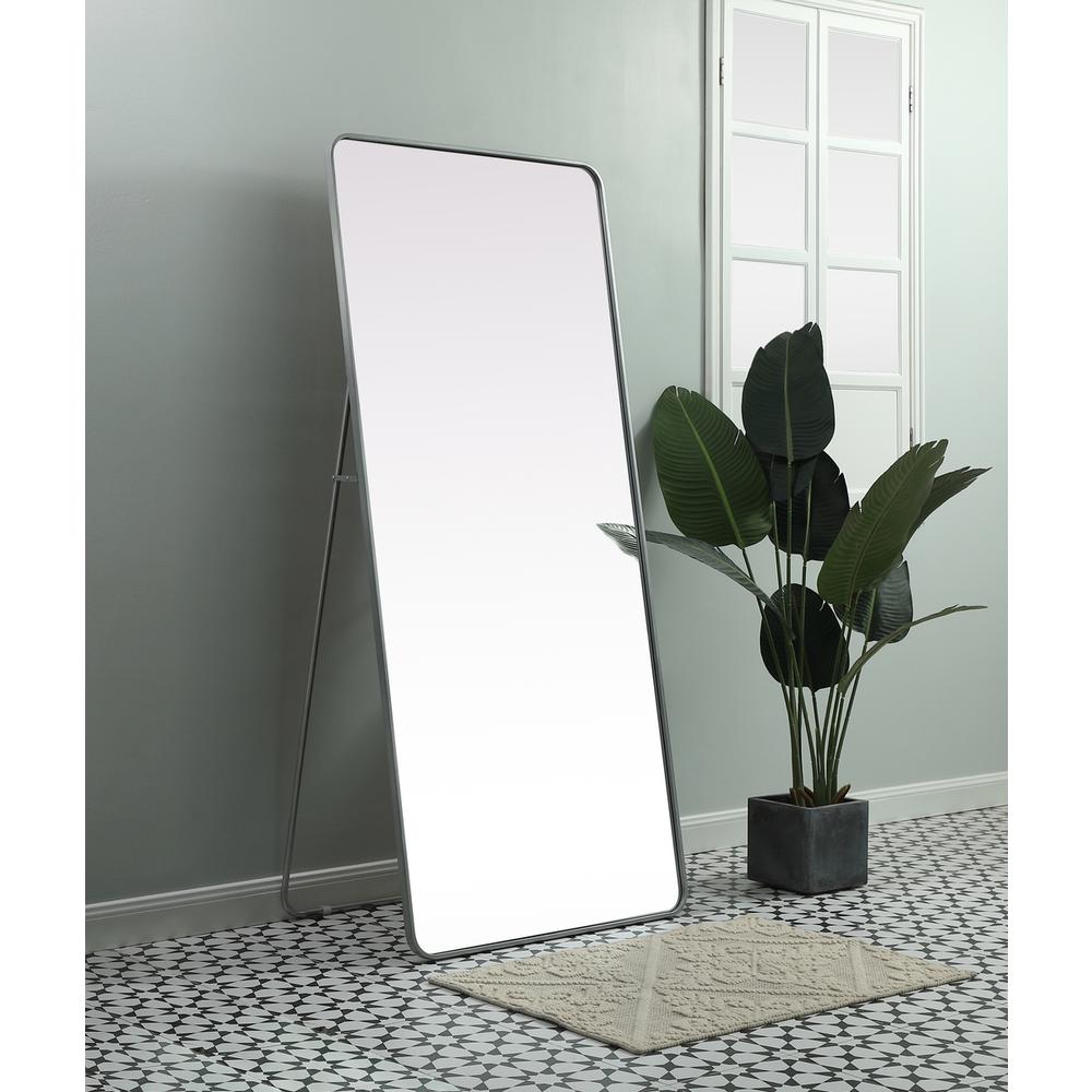 Soft Corner Metal Rectangle Full Length Mirror 32x72 Inch in Silver