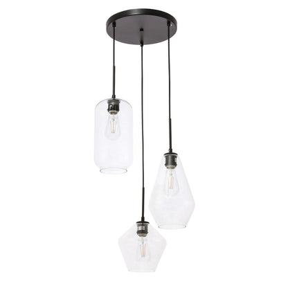 Gene 3 light Black and Clear glass pendant