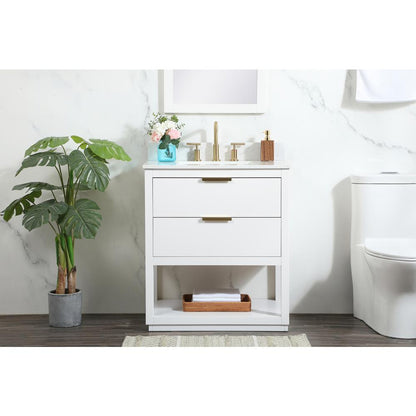 30 inch Single bathroom vanity in white with backsplash