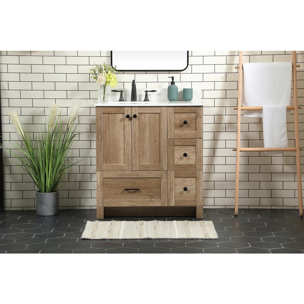32 inch Single bathroom vanity in natural oak with backsplash