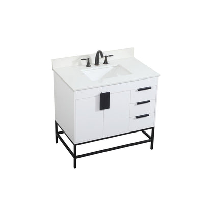 36 inch Single bathroom vanity in white with backsplash