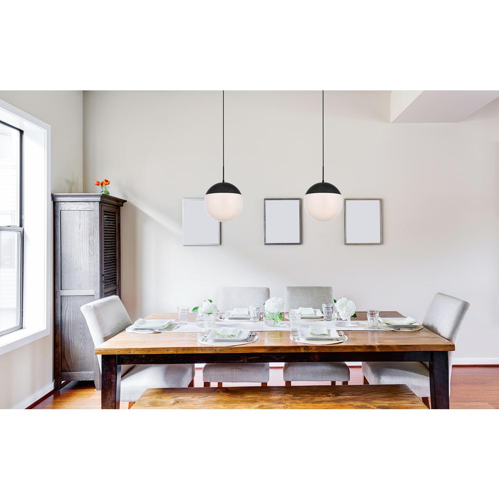 Eclipse 1 Light Black Pendant With Frosted White Glass