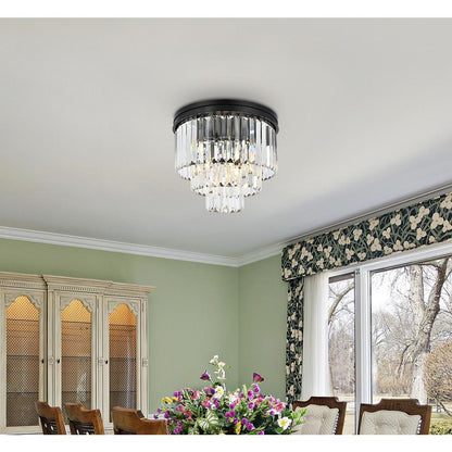Sydney 9 light Matte Black Flush Mount Clear Royal Cut Crystal