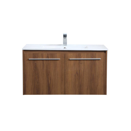 36 inch  Single Bathroom Floating Vanity in Walnut Brown