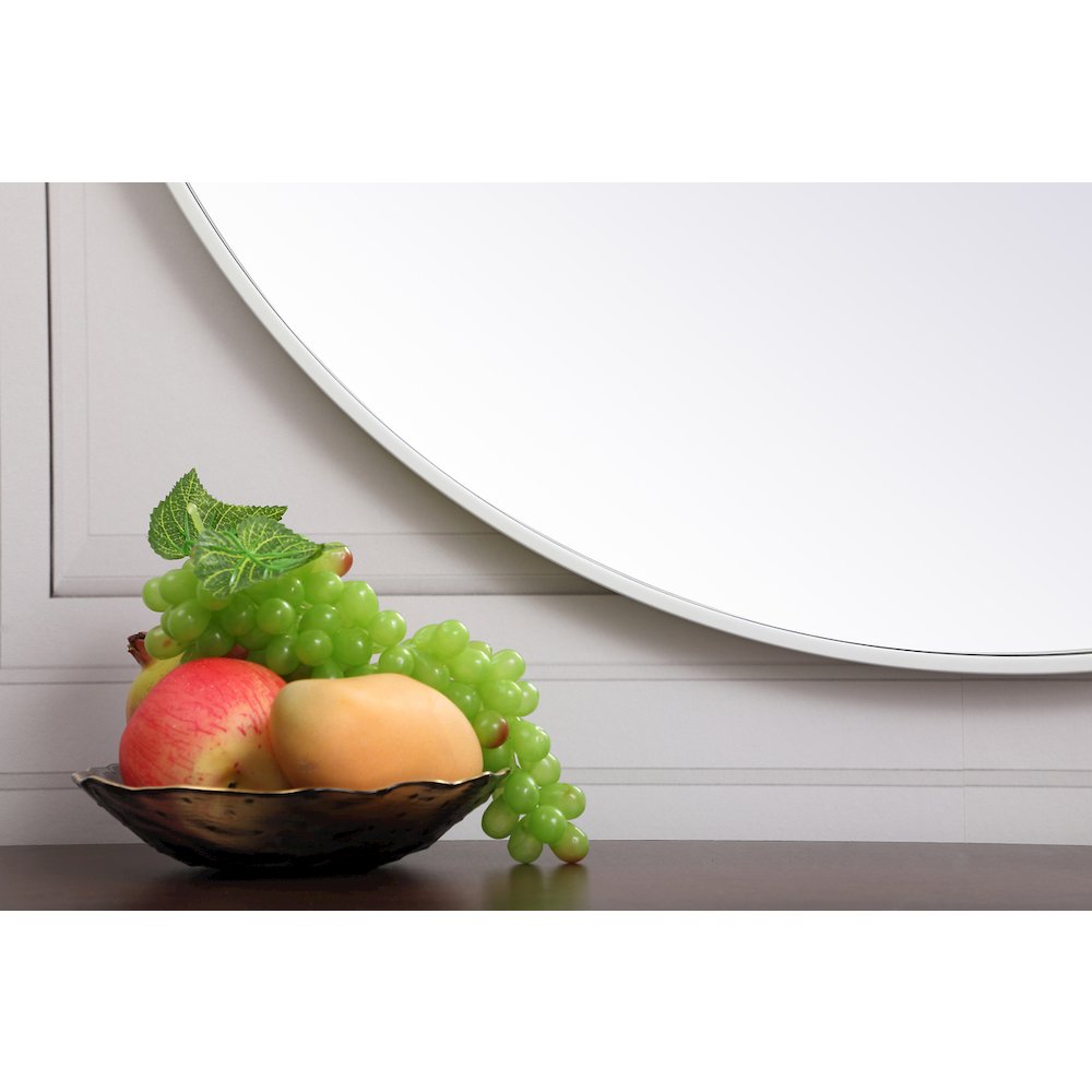 Metal Frame Round Mirror With Decorative Hook 39 Inch In White