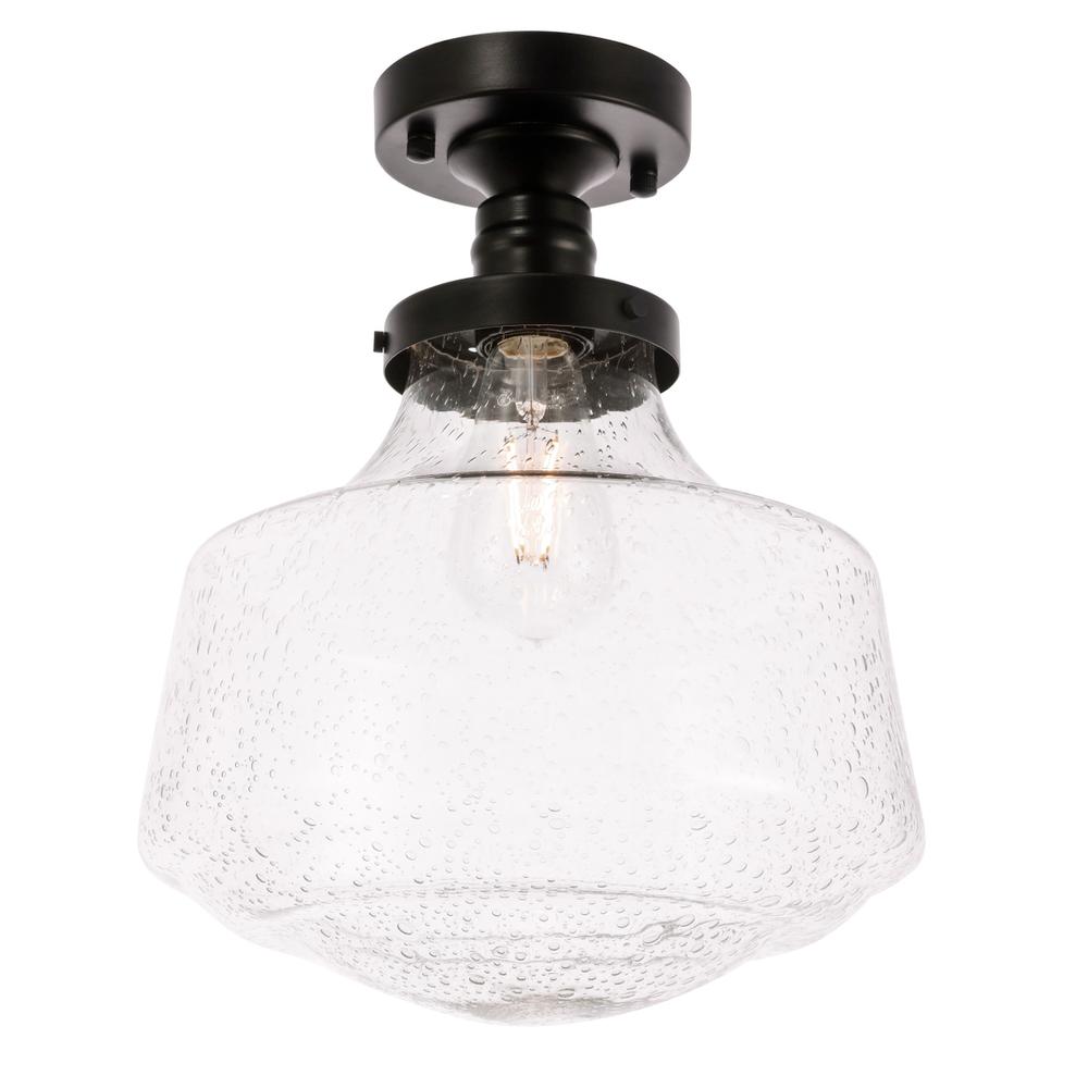 Lyle 1 light Black and Clear seeded glass Flush mount