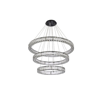 Monroe 41 inch LED triple ring chandelier in black