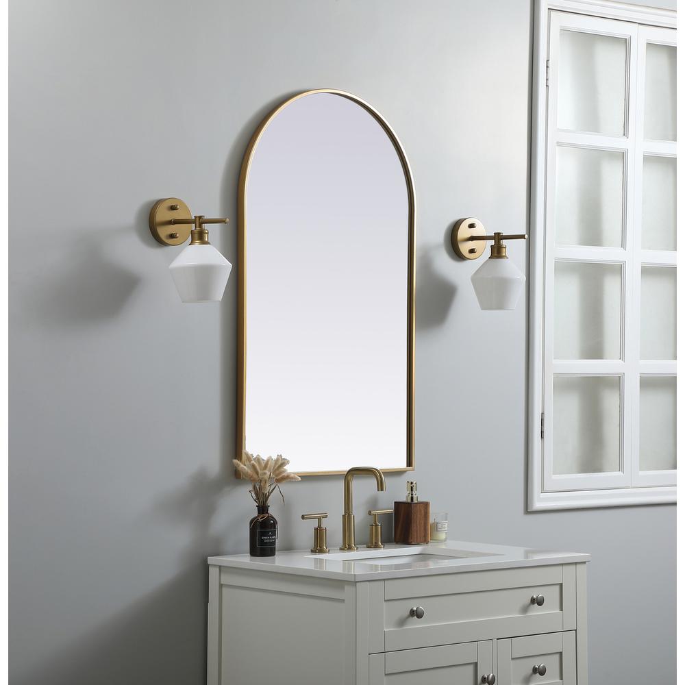 Metal Frame Arch Mirror 24x40 Inch in Brass