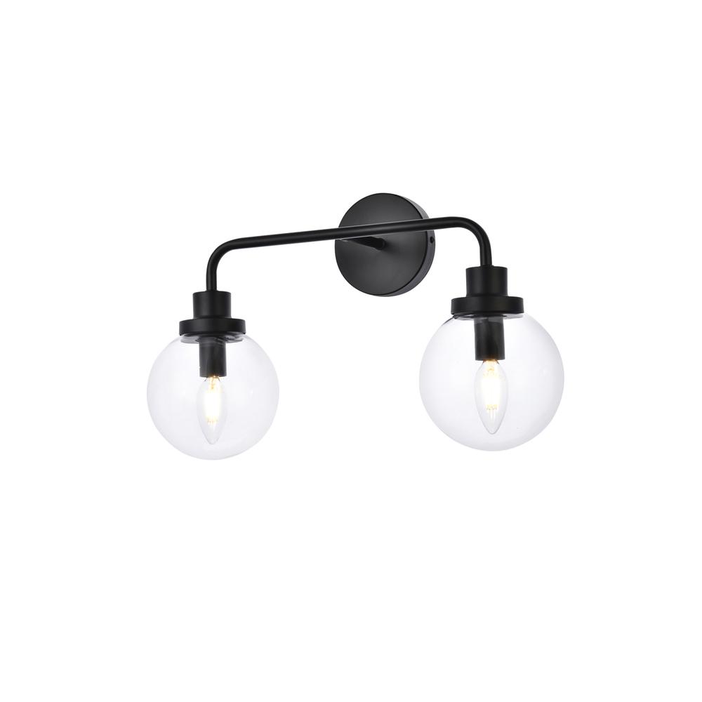 Hanson 2 lights bath sconce in black with clear shade