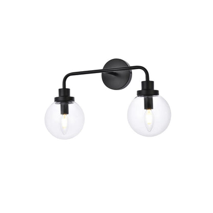 Hanson 2 lights bath sconce in black with clear shade