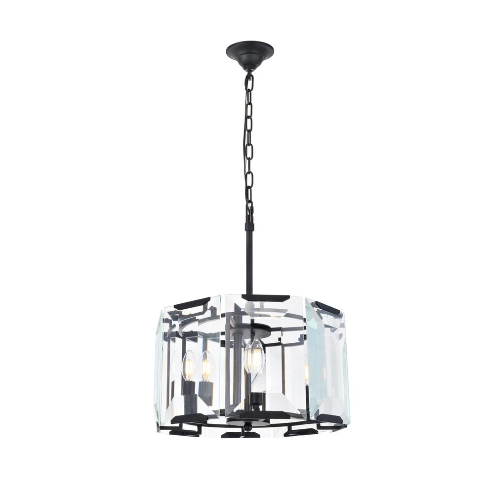 Monaco 4 light Flat Black (Matte) Pendant Clear Glass Crystal
