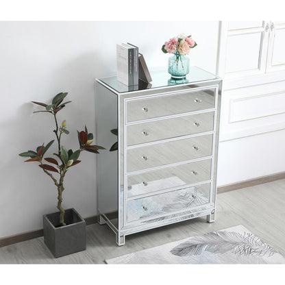 34 inch mirrored five drawer cabinet in white