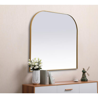 Metal Frame Arch Mirror 42x38 Inch in Brass