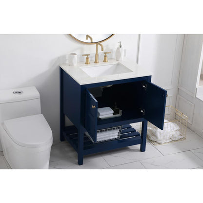 30 inch Single Bathroom Vanity in Blue with Backsplash