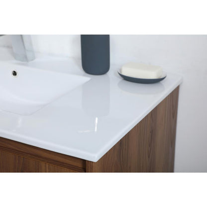 36 inch  Single Bathroom Floating Vanity in Walnut Brown
