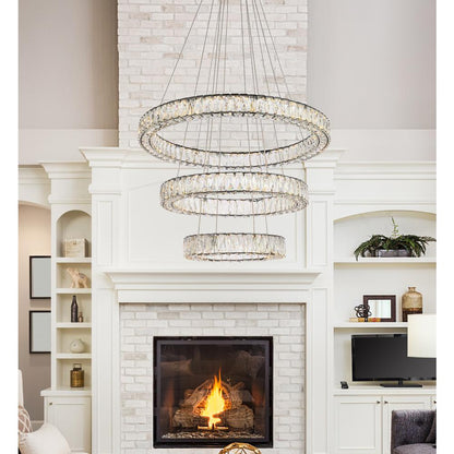 Monroe 32 inch LED triple ring chandelier in black
