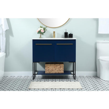 36 inch Single bathroom vanity in blue