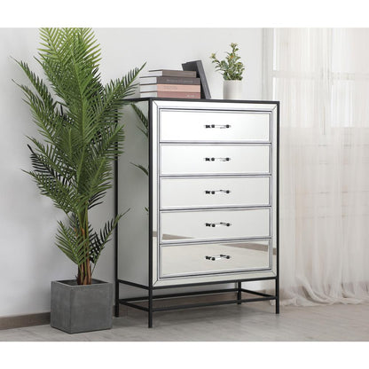 34 inch mirrored 5 drawers chest in black