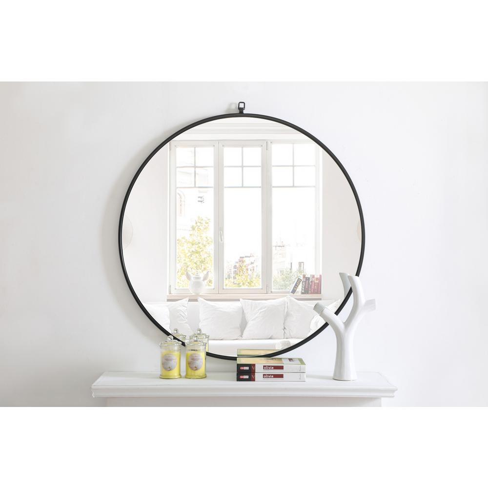 Metal frame Round Mirror with decorative hook 36 inch Black finish