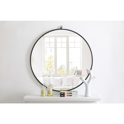 Metal frame Round Mirror with decorative hook 36 inch Black finish