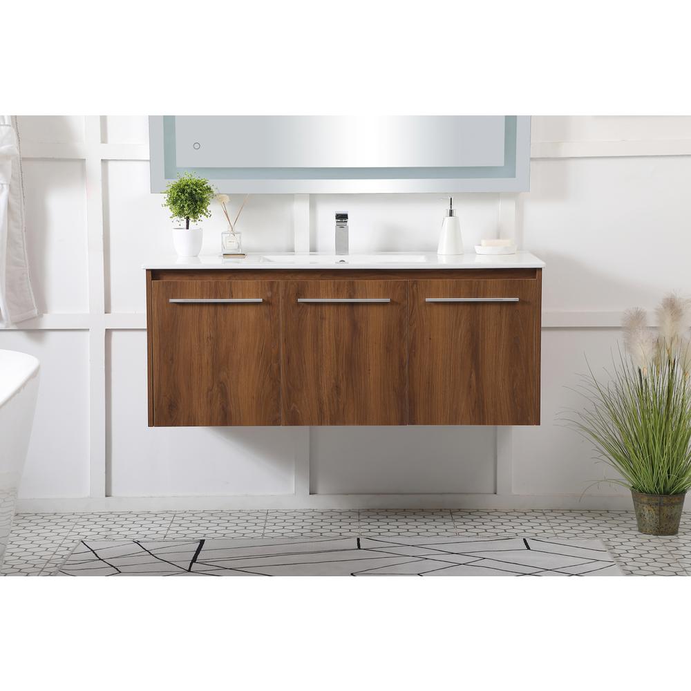 48 inch  Single Bathroom Floating Vanity in Walnut Brown