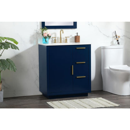30 inch Single bathroom vanity in blue with backsplash