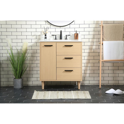 30 inch bathroom vanity in Maple with backsplash