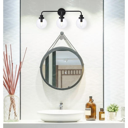 Hanson 3 lights bath sconce in black with clear shade