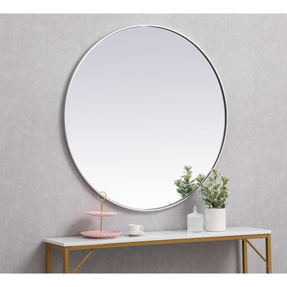 Metal frame round mirror 39 inch in silver