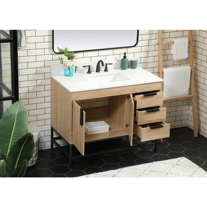42 inch Single bathroom vanity in mango wood with backsplash
