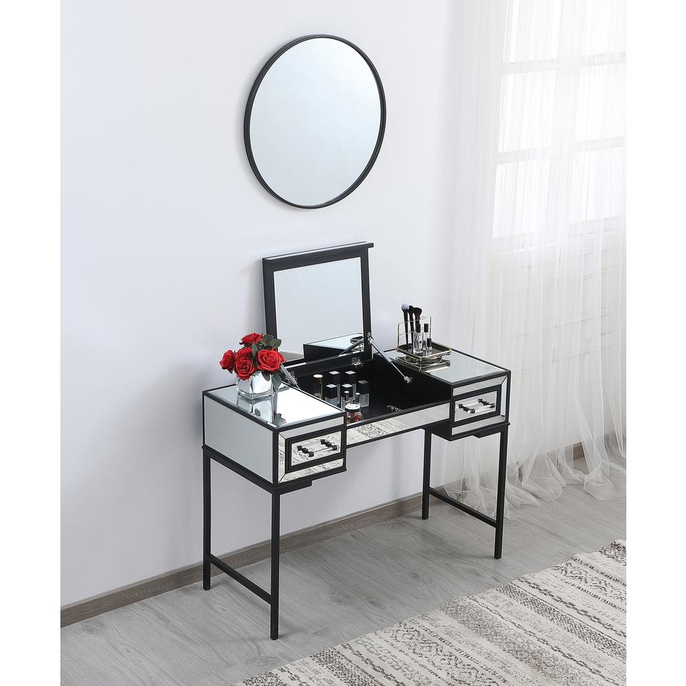 42 inch mirrored flip top vanity table in black