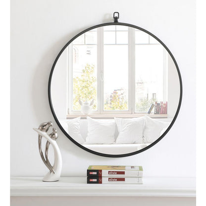 Metal frame Round Mirror with decorative hook 24 inch Black finish