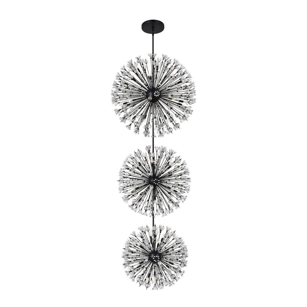 Vera 44 inch three tiers crystal starburst chandelier in black