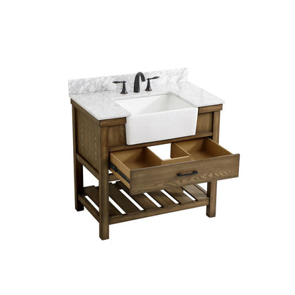 36 inch Single bathroom vanity in driftwood with backsplash
