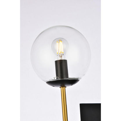Neri 2 lights black and brass and clear glass wall sconce