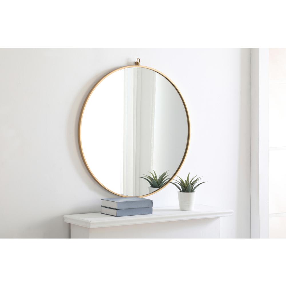Metal frame Round Mirror with decorative hook 32 inch Brass finish