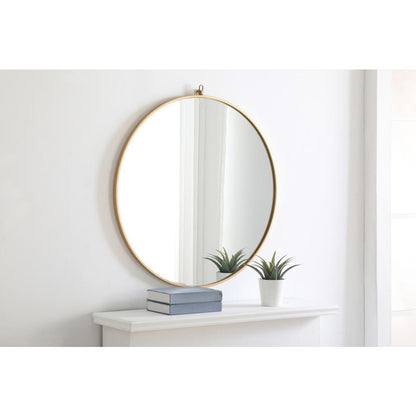 Metal frame Round Mirror with decorative hook 32 inch Brass finish