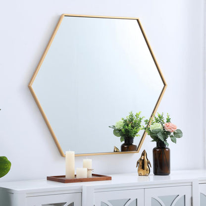 Metal frame hexagon mirror 38 inch in Brass