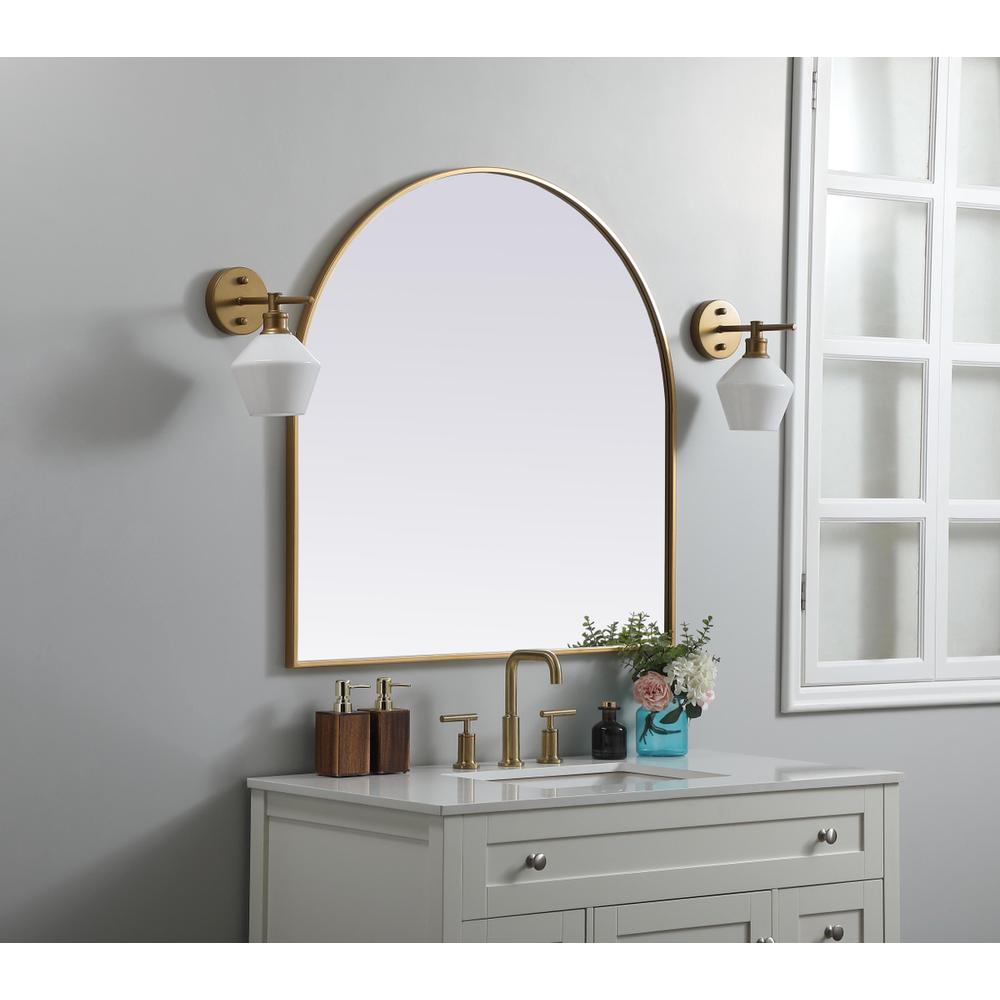 Metal Frame Arch Mirror 36x36 Inch in Brass