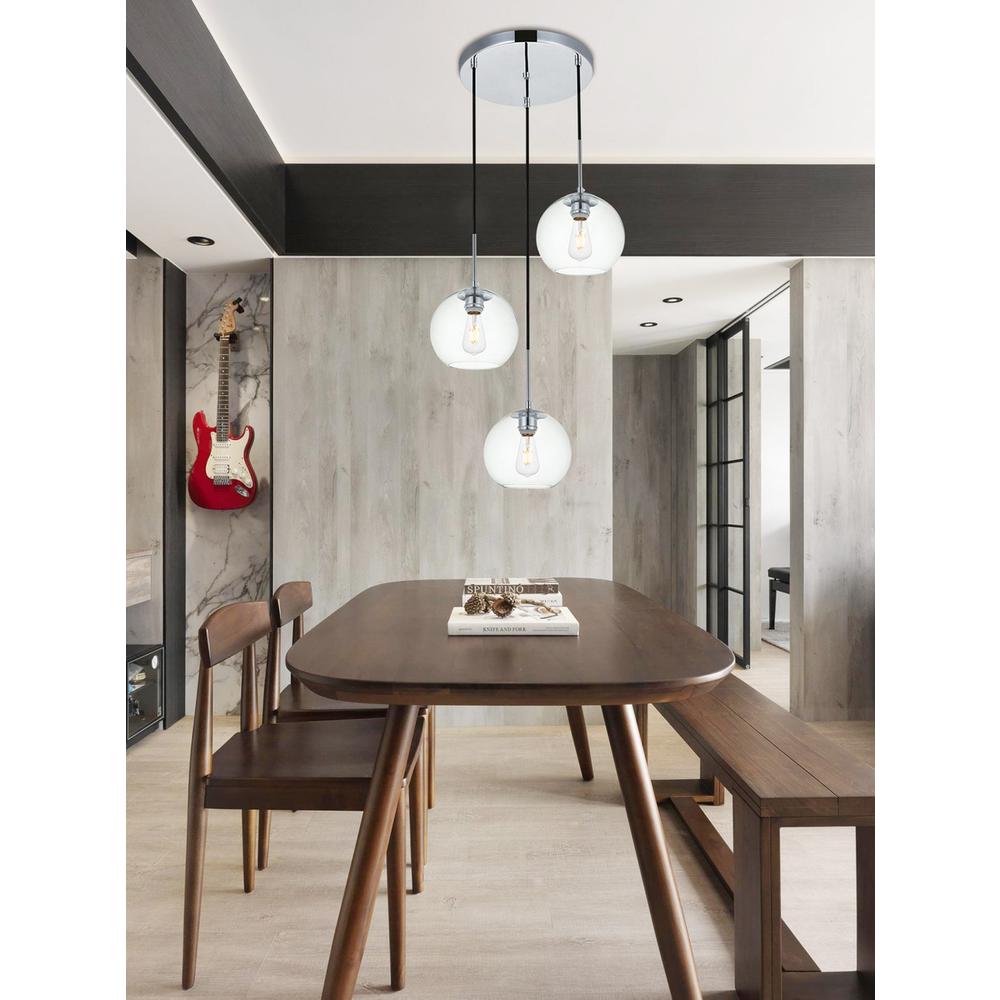 Baxter 3 Lights Chrome Pendant With Clear Glass