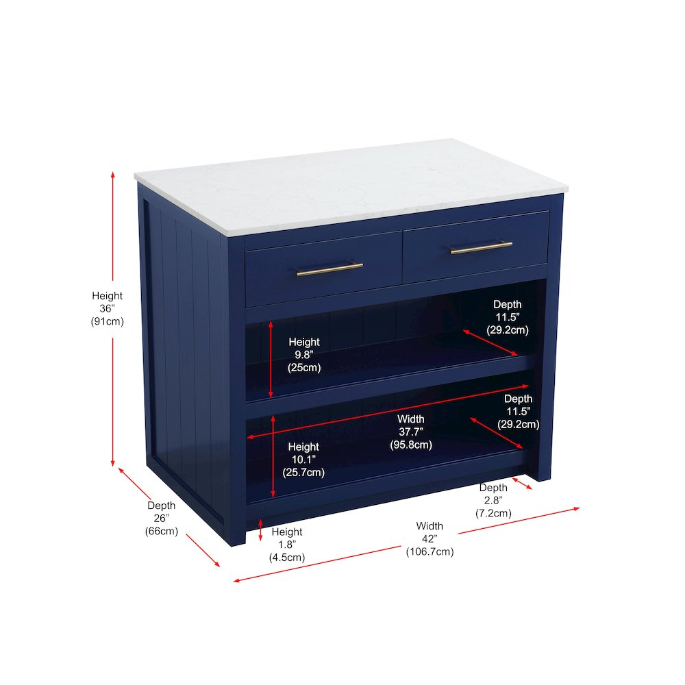 42 inch Kitchen Island in Blue