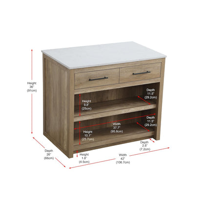 42 inch Kitchen Island in Natural Oak